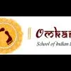 Logo of Omkara School of Indian Dance featuring stylized footprints within a circular decorative motif alongside the text "Omkara School of Indian Dance".
