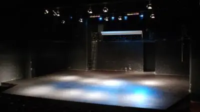 A black box theater is a performance space, typically a square or rectangular room, with black walls and a black, flat floor. 