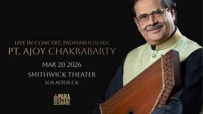 Poster of Pt. Ajoy Chakrabarty live concert at Smithwick Theater, Los Altos, California on 20 March 2026, presented by Parashare.