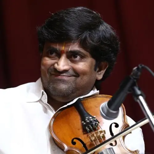 A portrait of S. Varadarajan, renowned Carnatic violinist known for his precision, tonal clarity, and concert performances across major Indian classical music platforms