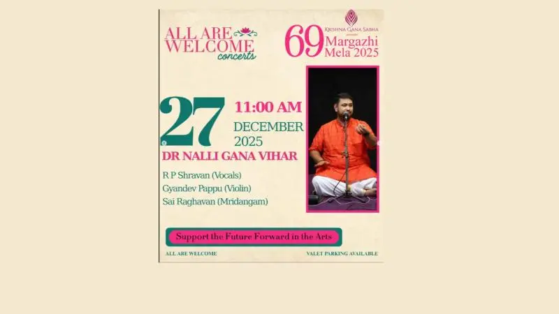 Vocal Concert by R P Shravan with Gyandev Pappu & Sai Raghavan – Margazhi Mela 2025.