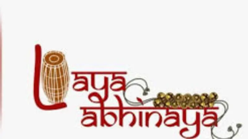 Logo of Laya Abhinaya featuring stylized text with a mridangam and ankle bells motif.