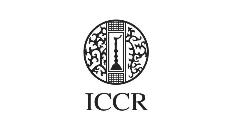 Logo of the Indian Council for Cultural Relations (ICCR) featuring a circular black emblem with traditional artistic motifs and bold ICCR typography on a white background.