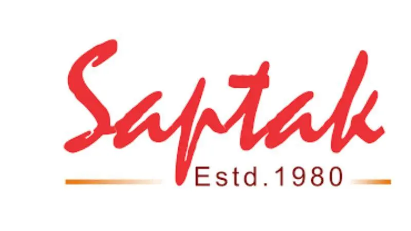 Logo of Saptak featuring stylised red handwritten typography with the text “Estd. 1980” below.